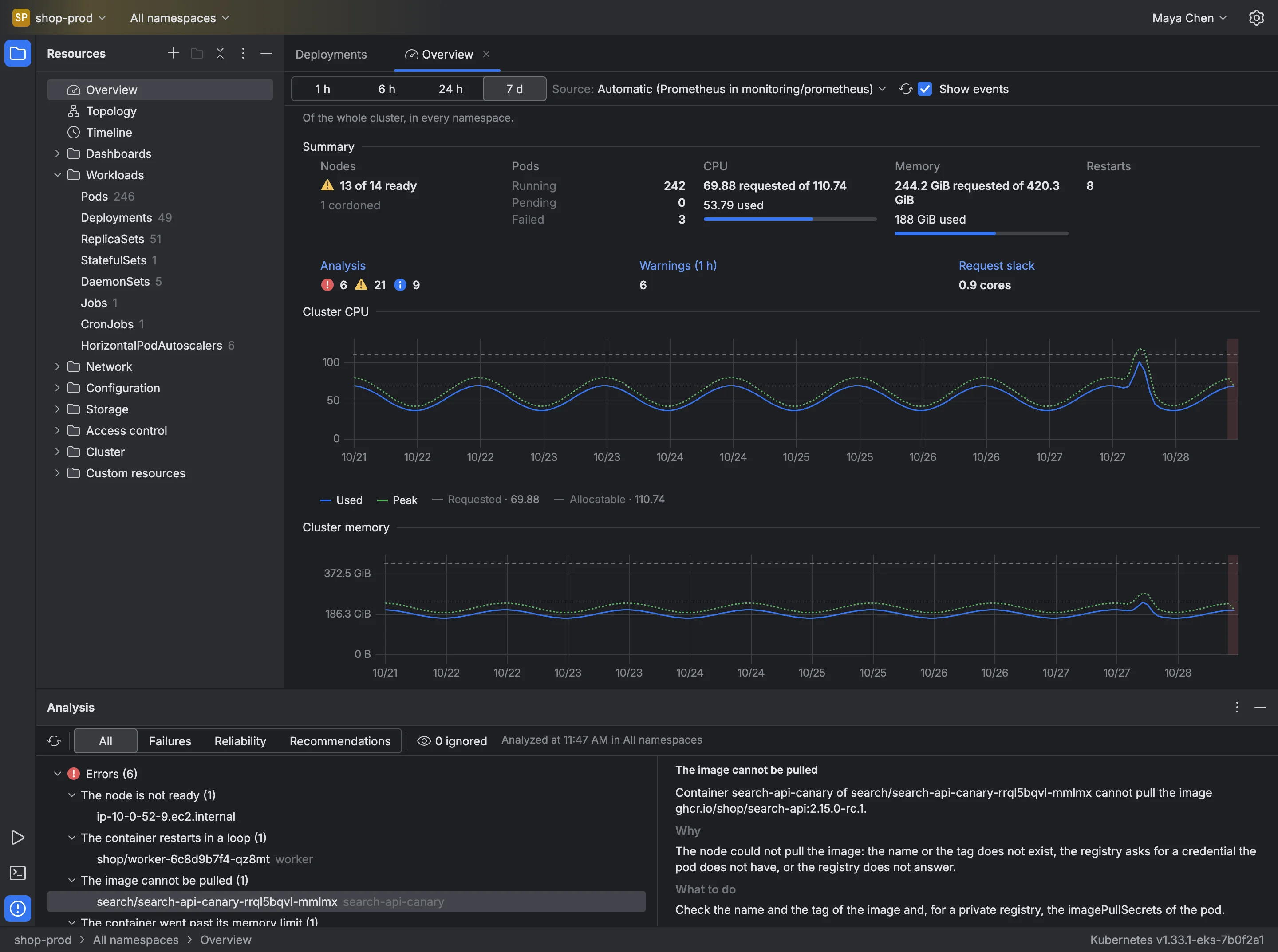 The Kuberniq window, showing the app in use with sample data.